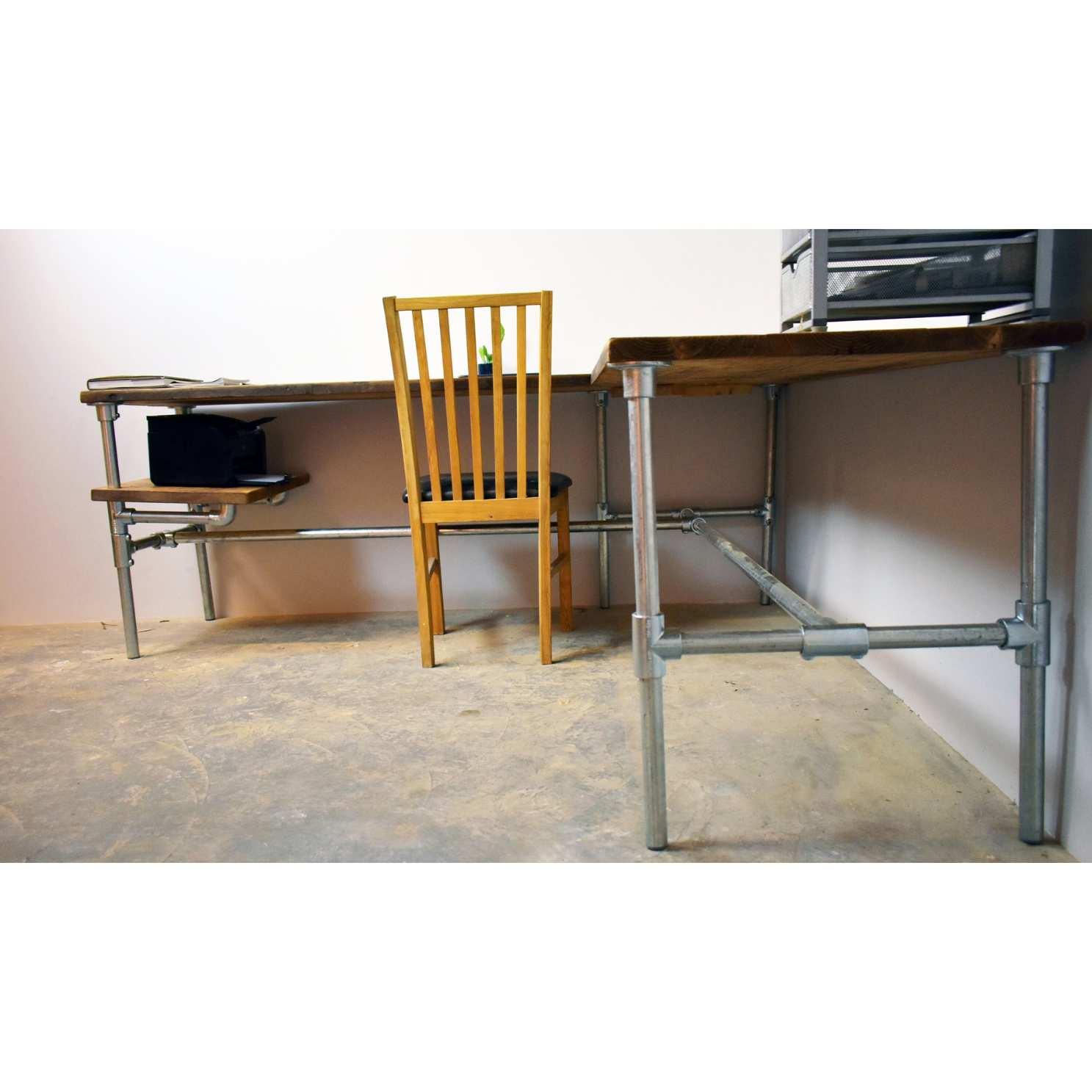TASMINA: Reclaimed Wood Corner Scaffold Desk + Printer Shelf - RizAndMicaMake