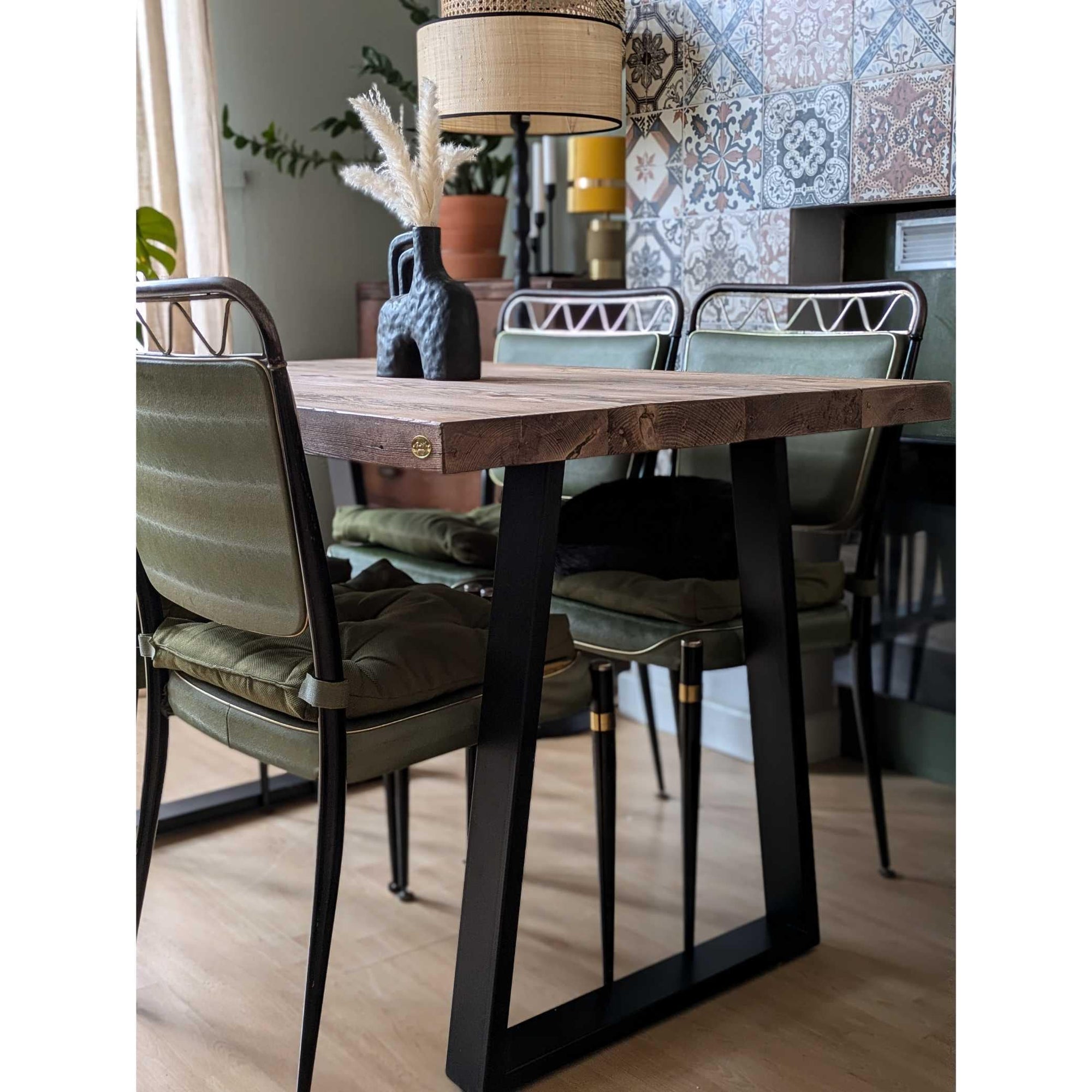 Thick Industrial Solid Wood Trapezium Dining Table, Made from Reclaimed Timber