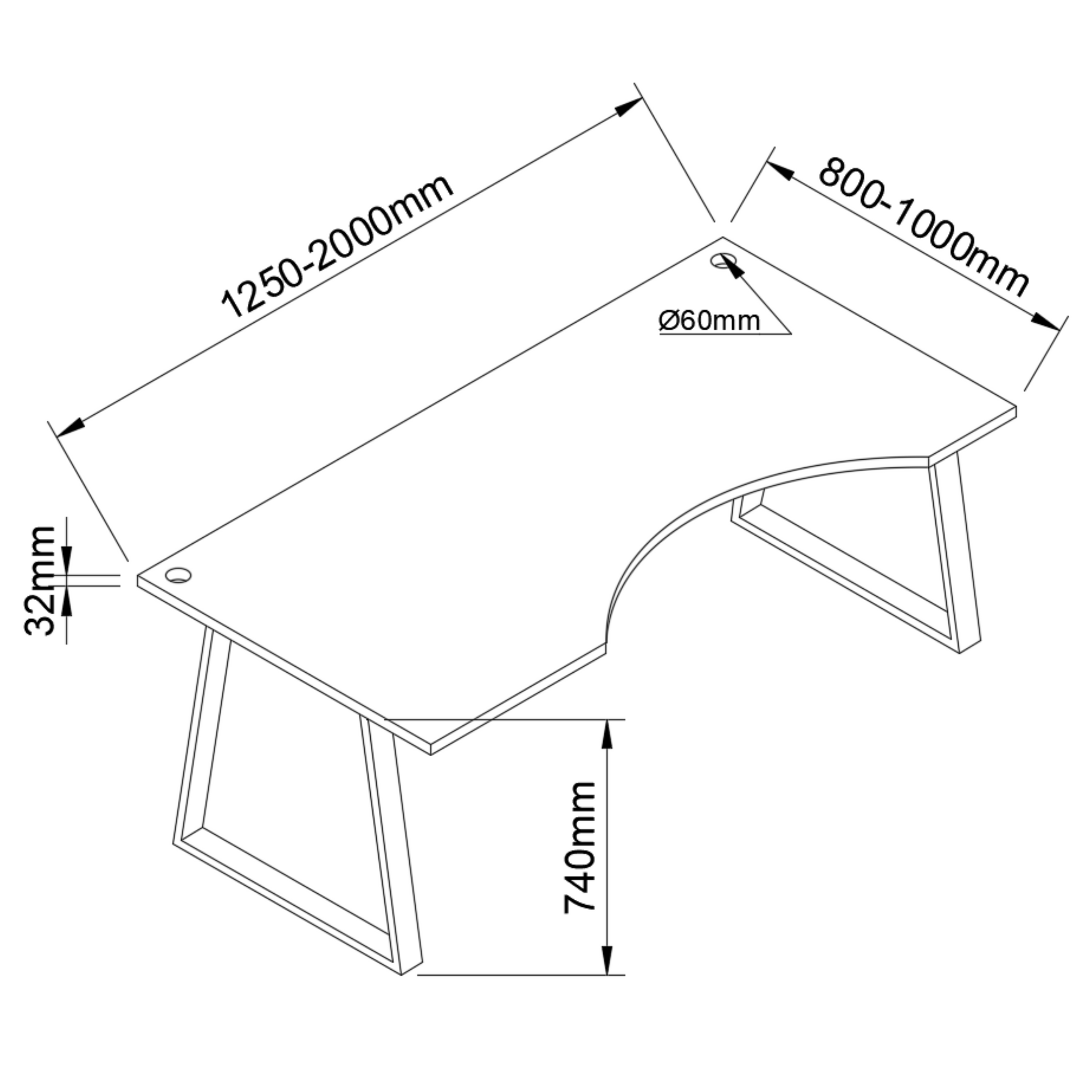 Curved Trapezium Desk Diagram