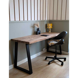 Thick Solid Wood Industrial Reclaimed Trapezium Desk, Handmade in the UK