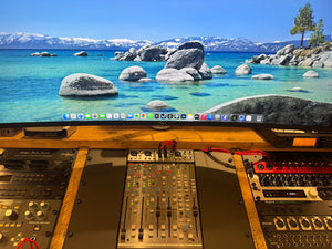 NOVA: Musician's Studio Desk with Rugged Keyboard Tray, Monitor Stand and 6U Racks, 3 Tiered made from Reclaimed Wood