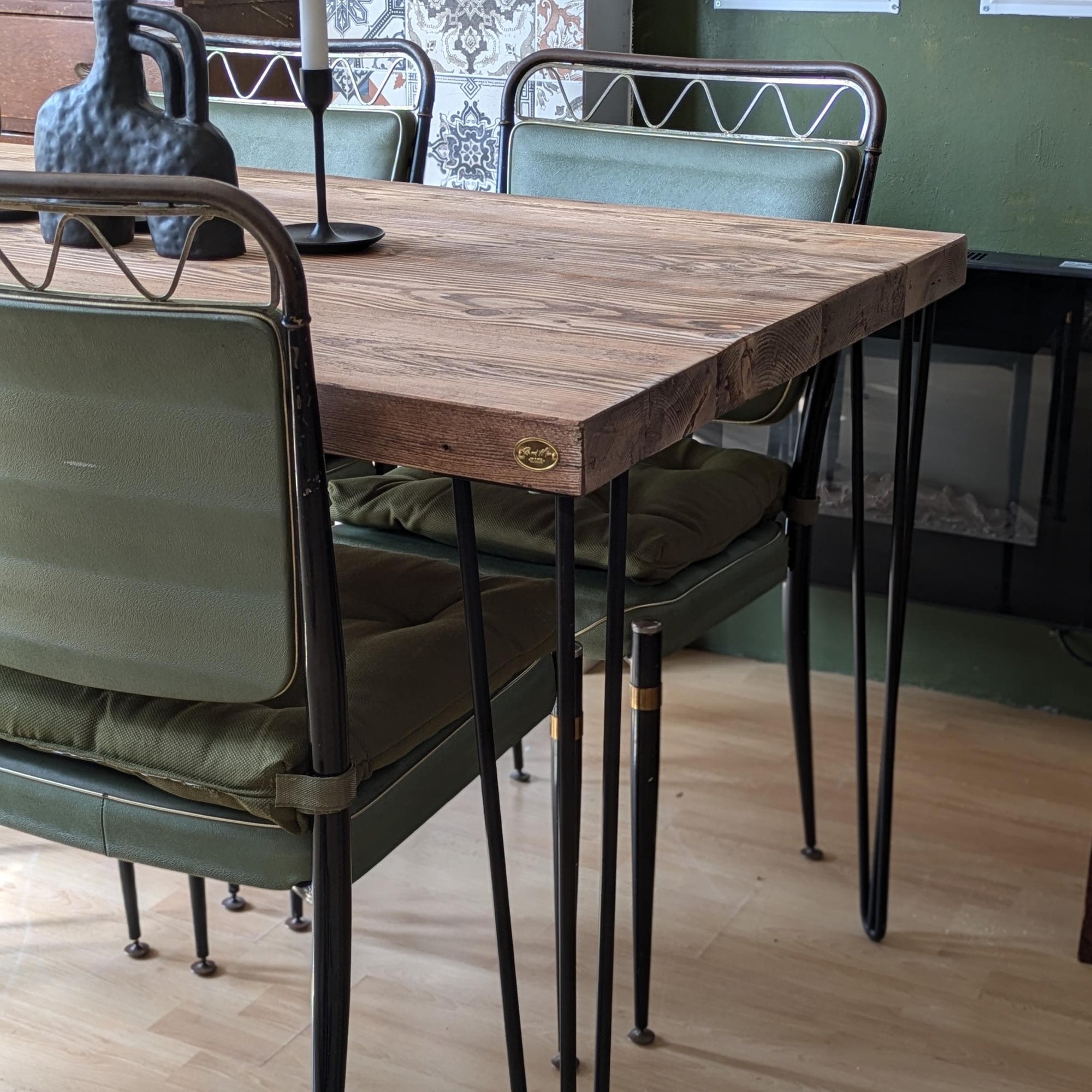 Thick Reclaimed Hairpin Dining Table, Handmade in the UK