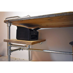 TASMINA: Reclaimed Wood Corner Scaffold Desk + Printer Shelf - RizAndMicaMake