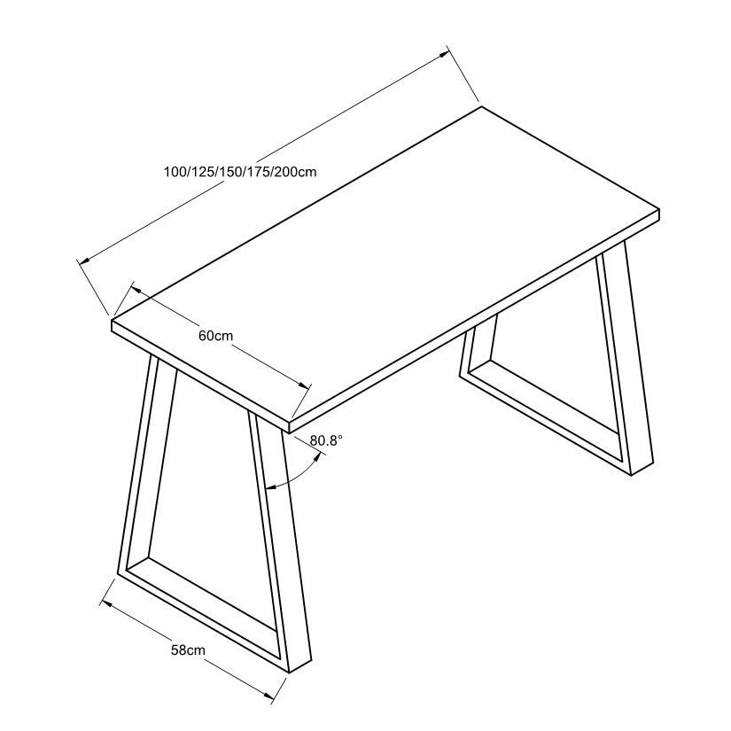 Reclaimed Dining Table with Black Trapezium Legs, Customisable Sizes and Finishes