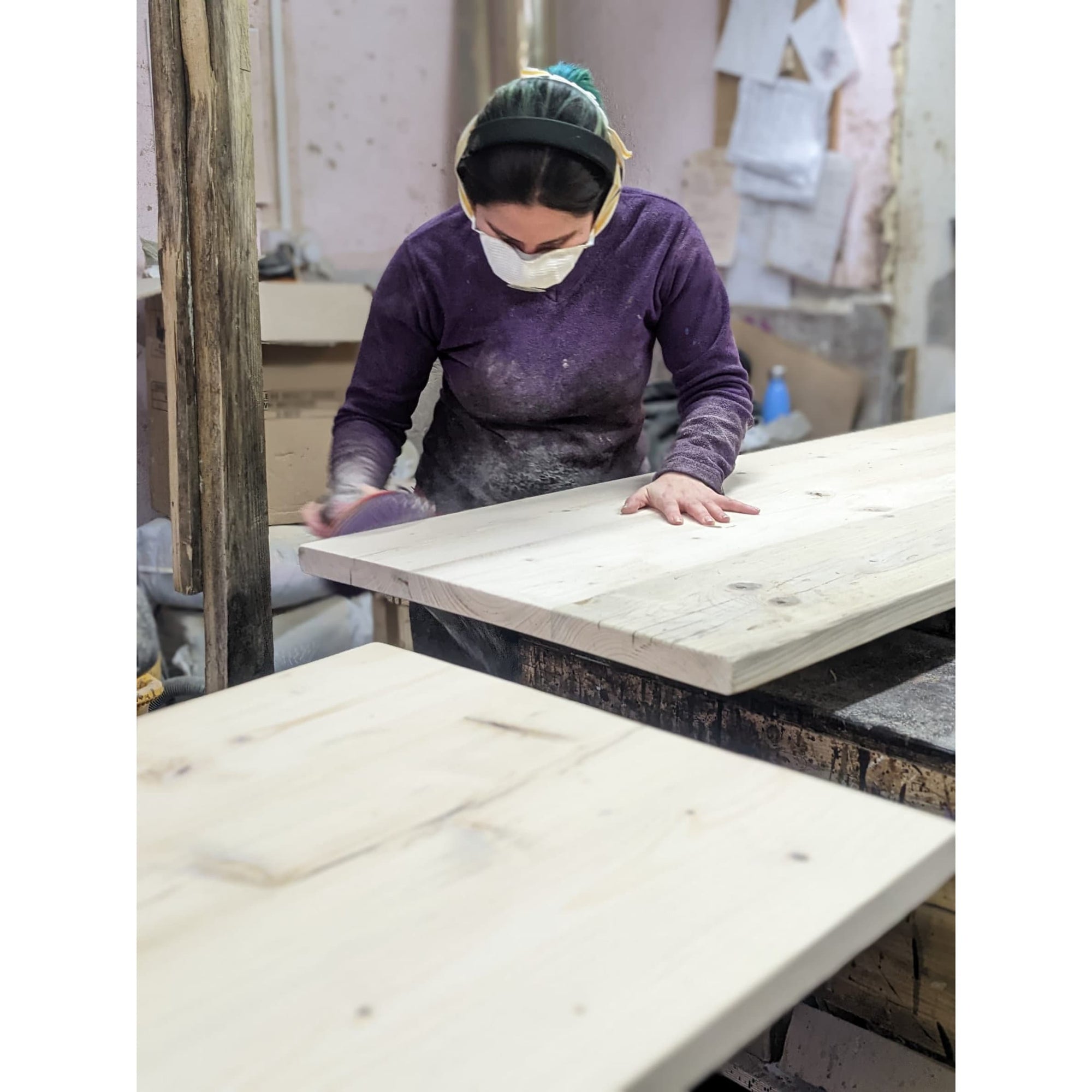 Reclaimed Dining Table with Black Trapezium Legs, Customisable Sizes and Finishes