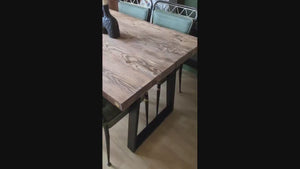 Thick Industrial Solid Wood Trapezium Dining Table, Made from Reclaimed Timber