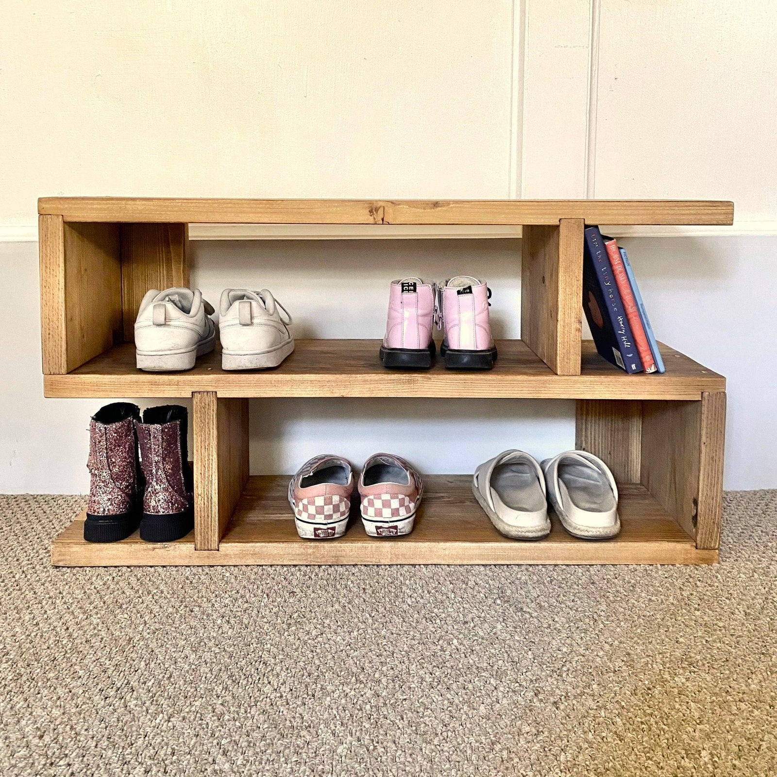 Wooden Shoe Rack, Reclaimed Boards, Customisable Finish
